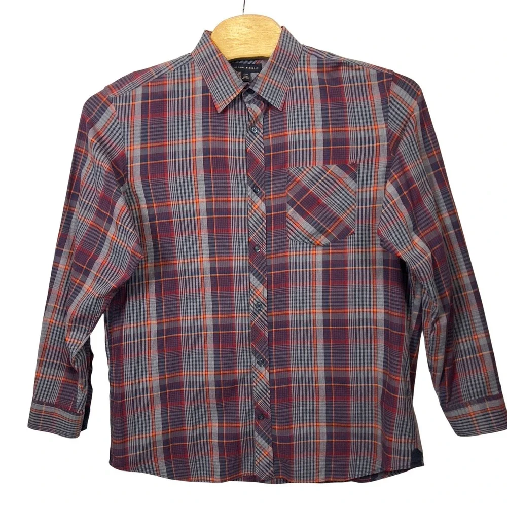 Banana Republic Mens XL Plaid Button Up Shirt Long Sleeve Casual Contrast Cuff‎